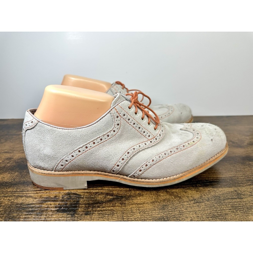 Johnston & Murphy Mens 10M Suede Wingtip Oxford Shoes Gray Sheepskin Lace Up